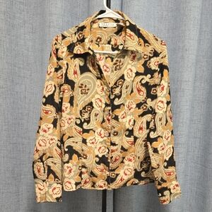 Selene‎ Sport Black and Gold Paisley Shirt Size XL Retro Vintage
